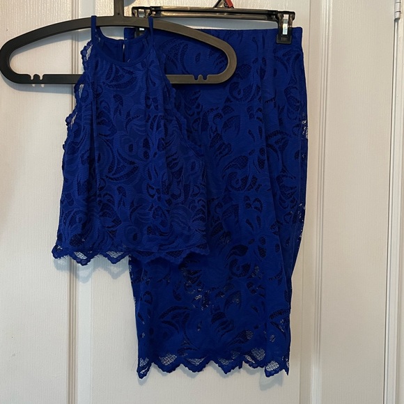 H&M electric blue lace top and skirt set - Picture 1 of 4